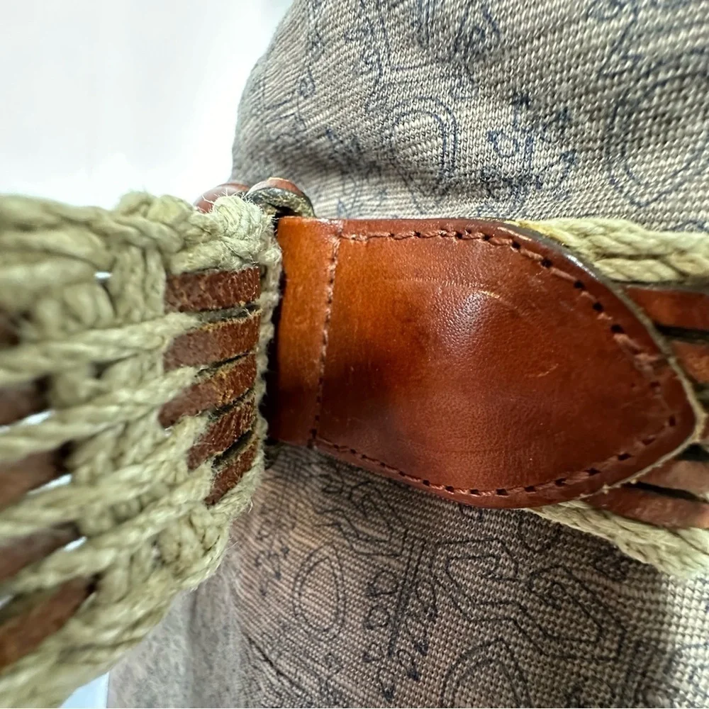 Vintage Liz Claiborne Boho Brown Leather Crochet Jute Interwoven Belt Size Small
